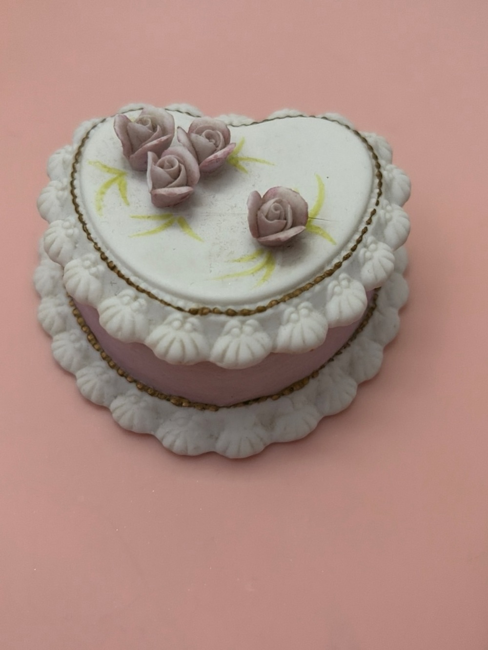 Porcelain Heart Trinket Box with Pink Roses